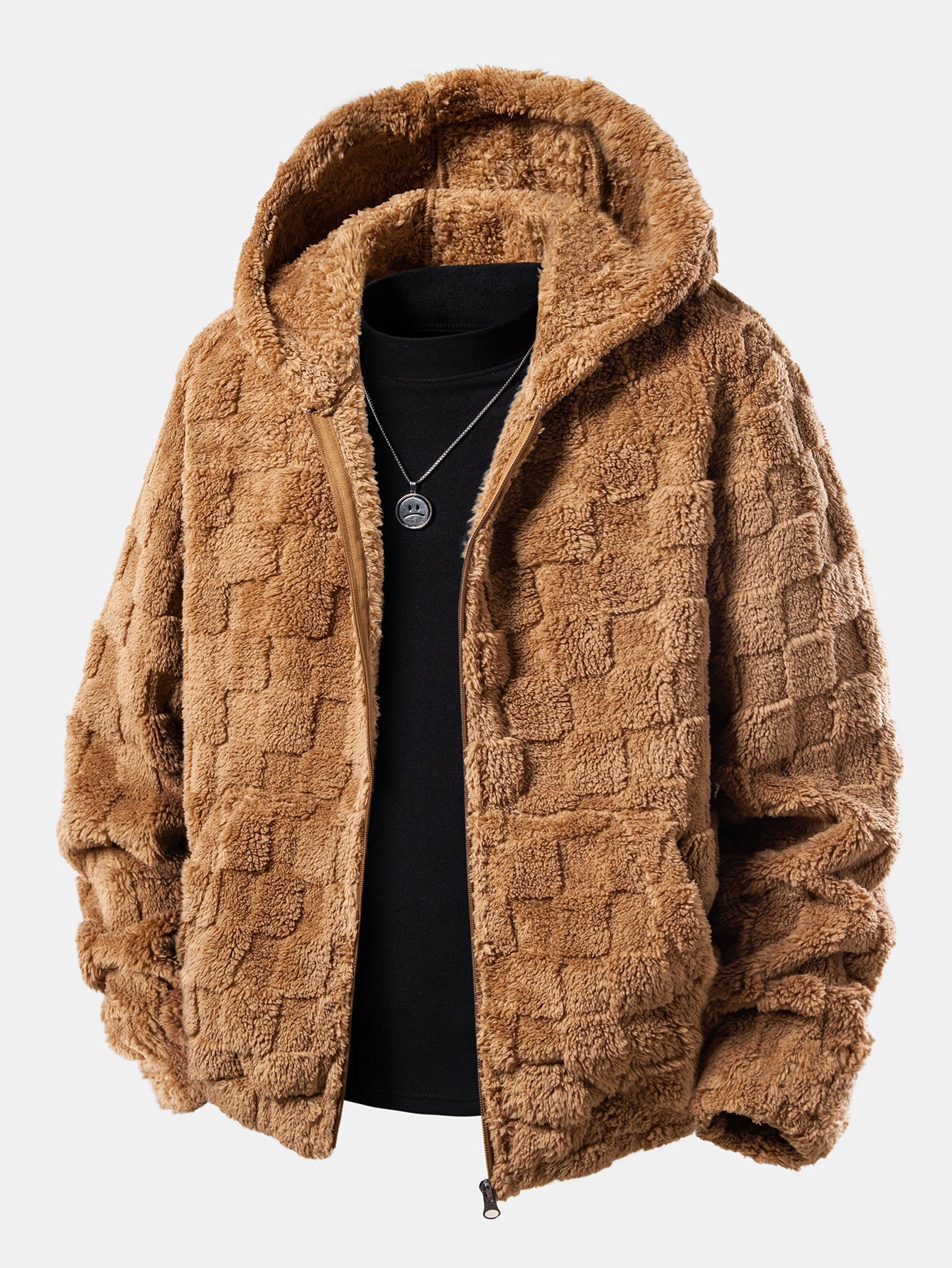 Checkerboard Teddy Zip Up Hoodie